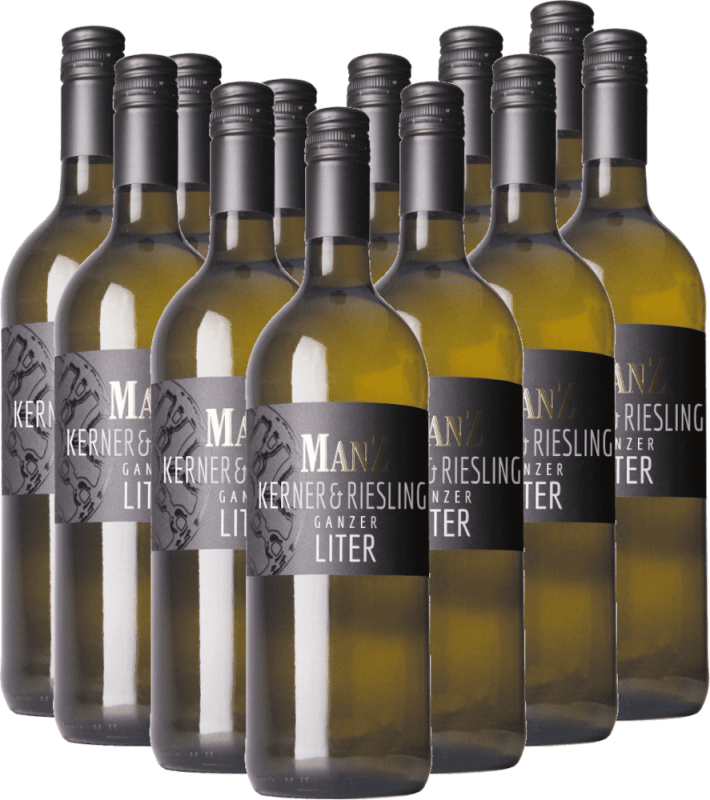 12x Vorteils-Weinpaket Kerner & Riesling ganzer Liter fruchtig - Weingut Manz