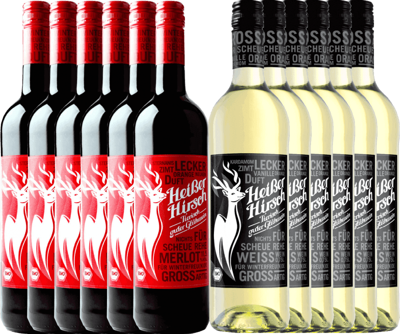 12er Mixpaket - Bio-Glühwein rot & weiß - Heißer Hirsch
