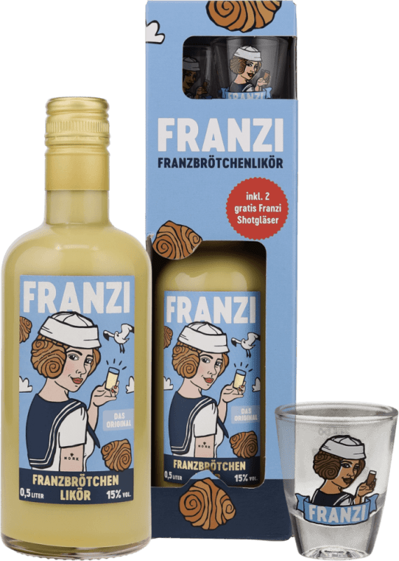 Franzbrötchenlikör vegan in GP mit 2 Gläsern 0,5 l - Franzi