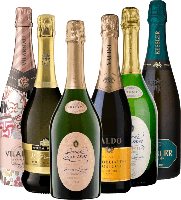 smakspakke med 6 smaksprøver - Vår musserende reise gjennom Europa